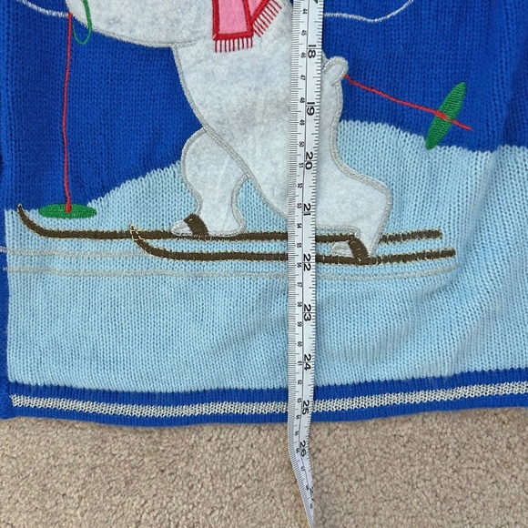 Vintage Christmas / Winter  Sweater with button front, blue, size XL - Picture 10 of 10